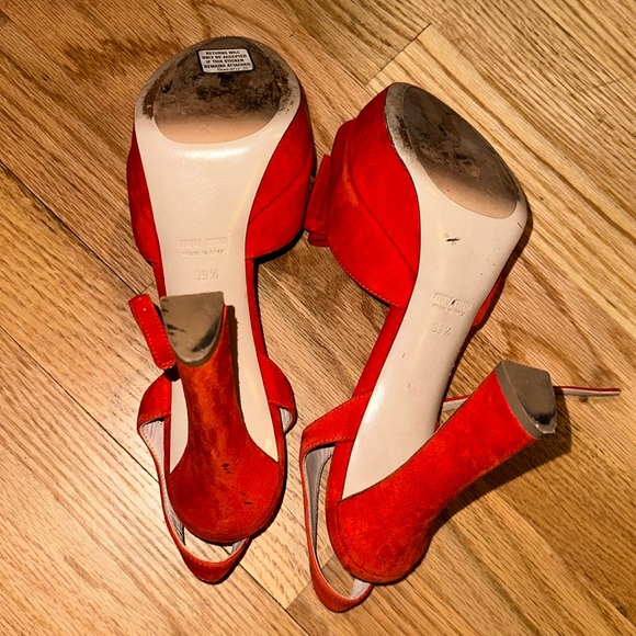 Miu Miu Prada Bow tie Red Suede heels 39.5 - Picture 8 of 8